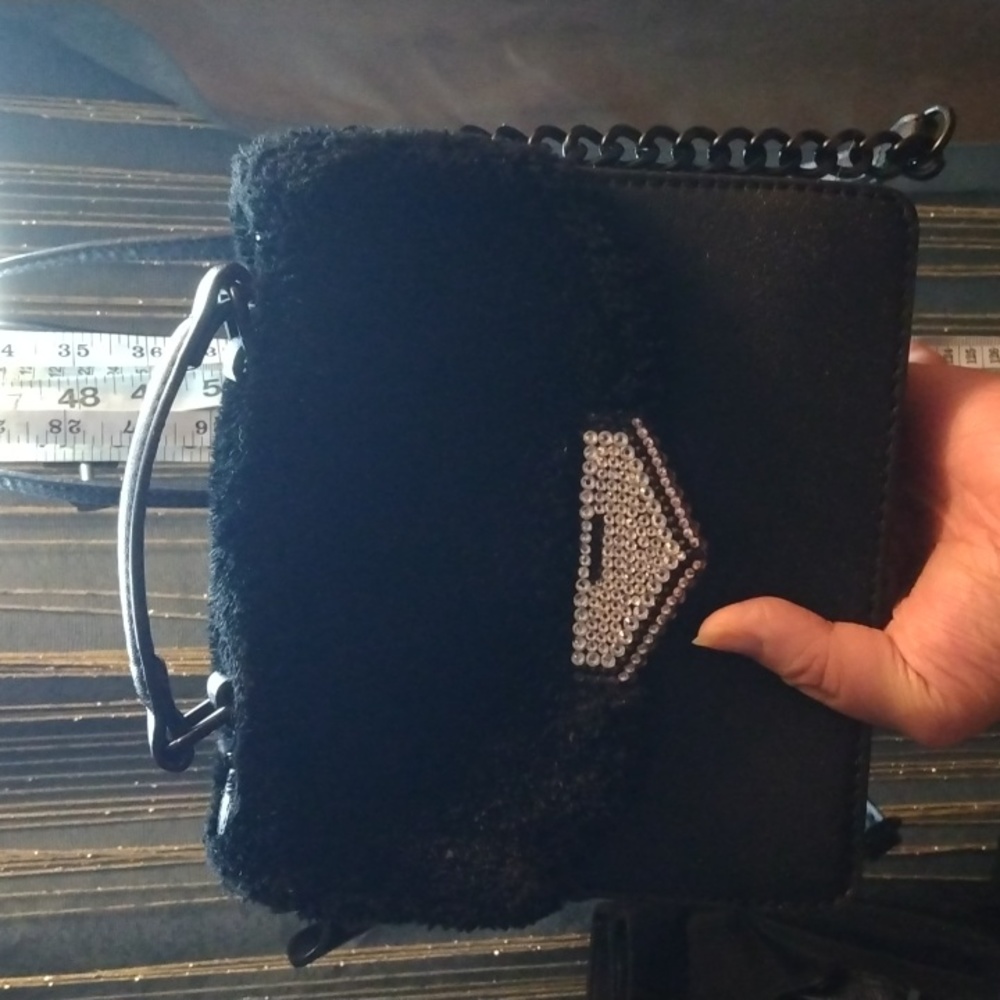 Aldo black fur and bling cross body bag